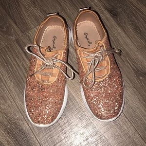 Rose gold glitter tennis shoes!
